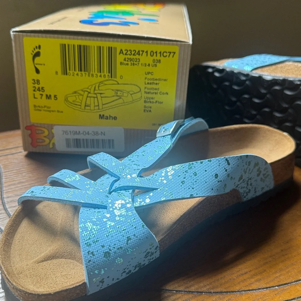 NEW Rare Birki's Mahe Glitter birko flor sandal. New w Box.Unique strappy sandal - Picture 1 of 4